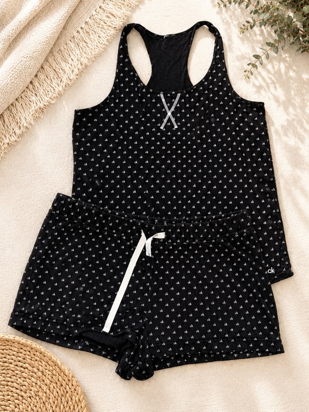 Calvin Klein CK Logo Print Pajama Lounge Set – Tank & Shorts